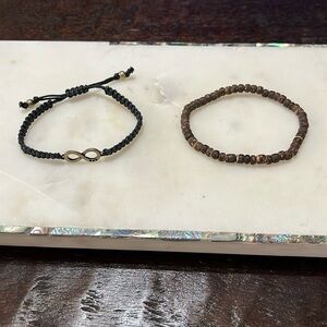 Bracelet set, BFF infinity circle & BoHo brown coconut beads brackets
